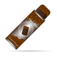 Ice cream with packaging vector. An illustration of chocolate caramel ice cream being opened from its packaging, appearing realistic and delicious vector