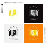 educational institutions logo, school, academy logo with stars from opened book vector