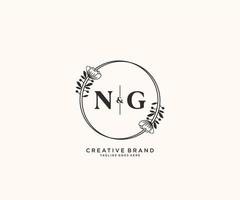initial NG letters hand drawn feminine and floral botanical logo suitable for spa salon skin hair beauty boutique and cosmetic company. vector