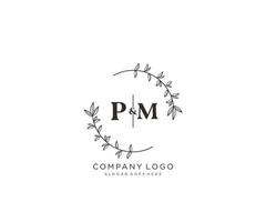 initial PM letters Beautiful floral feminine editable premade monoline logo suitable for spa salon skin hair beauty boutique and cosmetic company. vector