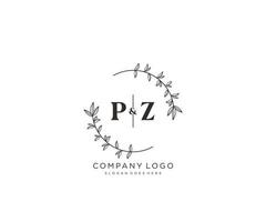 inicial pz letras hermosa floral femenino editable prefabricado monoline logo adecuado para spa salón piel pelo belleza boutique y cosmético compañía. vector