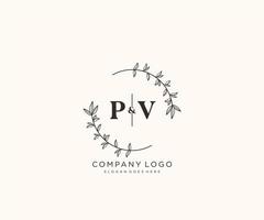 initial PV letters Beautiful floral feminine editable premade monoline logo suitable for spa salon skin hair beauty boutique and cosmetic company. vector