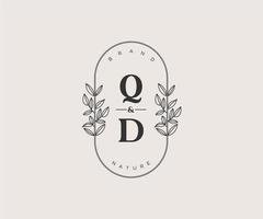 initial QD letters Beautiful floral feminine editable premade monoline logo suitable for spa salon skin hair beauty boutique and cosmetic company. vector