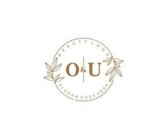 initial OU letters Beautiful floral feminine editable premade monoline logo suitable for spa salon skin hair beauty boutique and cosmetic company. vector