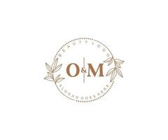initial OM letters Beautiful floral feminine editable premade monoline logo suitable for spa salon skin hair beauty boutique and cosmetic company. vector