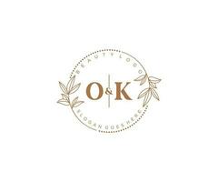 initial OK letters Beautiful floral feminine editable premade monoline logo suitable for spa salon skin hair beauty boutique and cosmetic company. vector