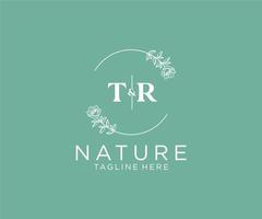 initial TR letters Botanical feminine logo template floral, editable premade monoline logo suitable, Luxury feminine wedding branding, corporate. vector