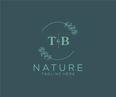 initial TB letters Botanical feminine logo template floral, editable premade monoline logo suitable, Luxury feminine wedding branding, corporate. vector