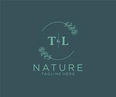 initial TL letters Botanical feminine logo template floral, editable premade monoline logo suitable, Luxury feminine wedding branding, corporate. vector