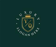 Initial YQ Letter Royal Luxury Logo template in vector art for Restaurant, Royalty, Boutique, Cafe, Hotel, Heraldic, Jewelry, Fashion and other vector illustration.