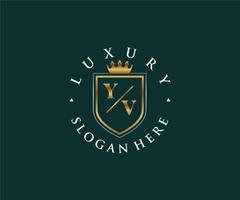 Initial YV Letter Royal Luxury Logo template in vector art for Restaurant, Royalty, Boutique, Cafe, Hotel, Heraldic, Jewelry, Fashion and other vector illustration.