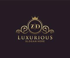 Initial ZD Letter Royal Luxury Logo template in vector art for Restaurant, Royalty, Boutique, Cafe, Hotel, Heraldic, Jewelry, Fashion and other vector illustration.