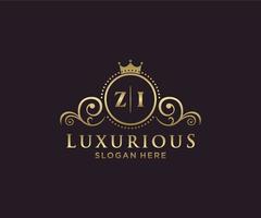 Initial ZI Letter Royal Luxury Logo template in vector art for Restaurant, Royalty, Boutique, Cafe, Hotel, Heraldic, Jewelry, Fashion and other vector illustration.