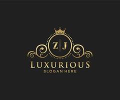 Initial ZJ Letter Royal Luxury Logo template in vector art for Restaurant, Royalty, Boutique, Cafe, Hotel, Heraldic, Jewelry, Fashion and other vector illustration.