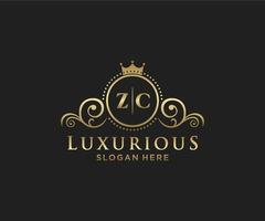 Initial ZC Letter Royal Luxury Logo template in vector art for Restaurant, Royalty, Boutique, Cafe, Hotel, Heraldic, Jewelry, Fashion and other vector illustration.