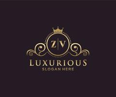 Initial ZV Letter Royal Luxury Logo template in vector art for Restaurant, Royalty, Boutique, Cafe, Hotel, Heraldic, Jewelry, Fashion and other vector illustration.