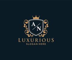 Initial AN Letter Royal Luxury Logo template in vector art for Restaurant, Royalty, Boutique, Cafe, Hotel, Heraldic, Jewelry, Fashion and other vector illustration.