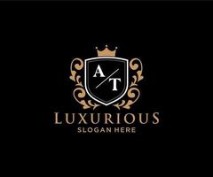 Initial AT Letter Royal Luxury Logo template in vector art for Restaurant, Royalty, Boutique, Cafe, Hotel, Heraldic, Jewelry, Fashion and other vector illustration.