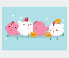 Hand Drawn Chicken Family Illustration vector