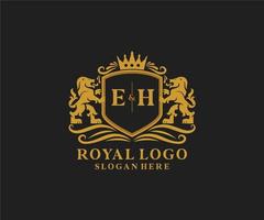 Initial EH Letter Lion Royal Luxury Logo template in vector art for Restaurant, Royalty, Boutique, Cafe, Hotel, Heraldic, Jewelry, Fashion and other vector illustration.