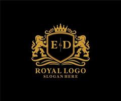 Initial ED Letter Lion Royal Luxury Logo template in vector art for Restaurant, Royalty, Boutique, Cafe, Hotel, Heraldic, Jewelry, Fashion and other vector illustration.