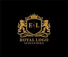 Initial EL Letter Lion Royal Luxury Logo template in vector art for Restaurant, Royalty, Boutique, Cafe, Hotel, Heraldic, Jewelry, Fashion and other vector illustration.