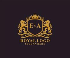 plantilla de logotipo de lujo real de león de letra ea inicial en arte vectorial para restaurante, realeza, boutique, cafetería, hotel, heráldica, joyería, moda y otras ilustraciones vectoriales. vector