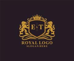 Initial ET Letter Lion Royal Luxury Logo template in vector art for Restaurant, Royalty, Boutique, Cafe, Hotel, Heraldic, Jewelry, Fashion and other vector illustration.
