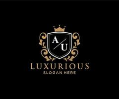 Initial AU Letter Royal Luxury Logo template in vector art for Restaurant, Royalty, Boutique, Cafe, Hotel, Heraldic, Jewelry, Fashion and other vector illustration.