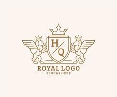 Initial HQ Letter Lion Royal Luxury Heraldic,Crest Logo template in vector art for Restaurant, Royalty, Boutique, Cafe, Hotel, Heraldic, Jewelry, Fashion and other vector illustration.