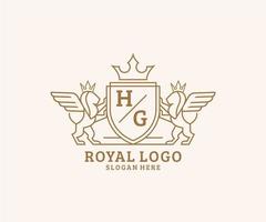 Initial HG Letter Lion Royal Luxury Heraldic,Crest Logo template in vector art for Restaurant, Royalty, Boutique, Cafe, Hotel, Heraldic, Jewelry, Fashion and other vector illustration.