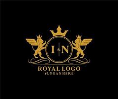 Initial IN Letter Lion Royal Luxury Heraldic,Crest Logo template in vector art for Restaurant, Royalty, Boutique, Cafe, Hotel, Heraldic, Jewelry, Fashion and other vector illustration.
