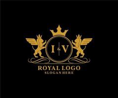 Initial IV Letter Lion Royal Luxury Heraldic,Crest Logo template in vector art for Restaurant, Royalty, Boutique, Cafe, Hotel, Heraldic, Jewelry, Fashion and other vector illustration.