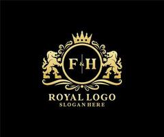 Initial FH Letter Lion Royal Luxury Logo template in vector art for Restaurant, Royalty, Boutique, Cafe, Hotel, Heraldic, Jewelry, Fashion and other vector illustration.