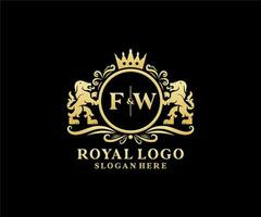 Initial FW Letter Lion Royal Luxury Logo template in vector art for Restaurant, Royalty, Boutique, Cafe, Hotel, Heraldic, Jewelry, Fashion and other vector illustration.