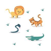 vector ilustración, salvaje animales para niños, niños clipart, tropical fauna, niños libro, niños libro de cuentos, historia libro