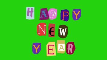 contento nuevo año texto- rescate Nota animación papel cortar en verde pantalla video