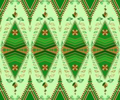 Ethnic folk geometric seamless pattern in green tone in vector illustration design for fabric, mat, carpet, scarf, wrapping paper, tile and more