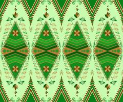 Ethnic folk geometric seamless pattern in green tone in vector illustration design for fabric, mat, carpet, scarf, wrapping paper, tile and more