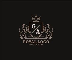 Initial GA Letter Lion Royal Luxury Logo template in vector art for Restaurant, Royalty, Boutique, Cafe, Hotel, Heraldic, Jewelry, Fashion and other vector illustration.