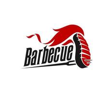 Bbq grill icon with steak, fork and burning flame vector