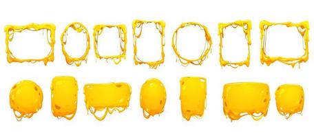 Cheese melt frames, borders of yellow sauce drips vector