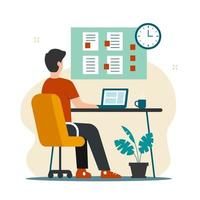 Man working on laptop with busy task schedule illustration vector