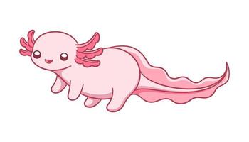 Happy axolotl swimming cartoon vector illustration. Cute underwater aquatic animal design for kids. Simple flat style with outline clip art.