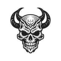 horned skull, vector concept digital art, hand drawn illustration