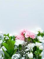 Close up photo of a bouquet of pink and white