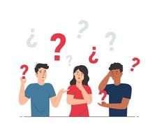 People holding question mark. Doubts, curious and confused vector