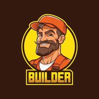 Builder head Mascot Logo Cartoon, Construction Worker Logo, Bearded builder, logo template for building and architecture business identity vector