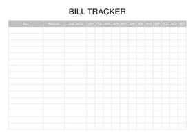 Printable Bill Tracker, simple monthly tracker vector