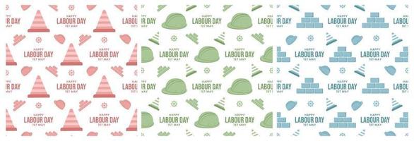 Set of Happy Labor Day Seamless Pattern Design Illustration with Different Professions in Template Hand Drawn vector